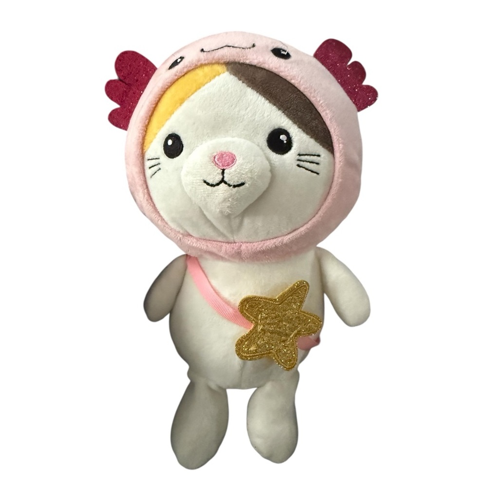 Minis 10” Plush Calico Cat Wearing Axolotl Costume Kawaii Glitter Star Soft